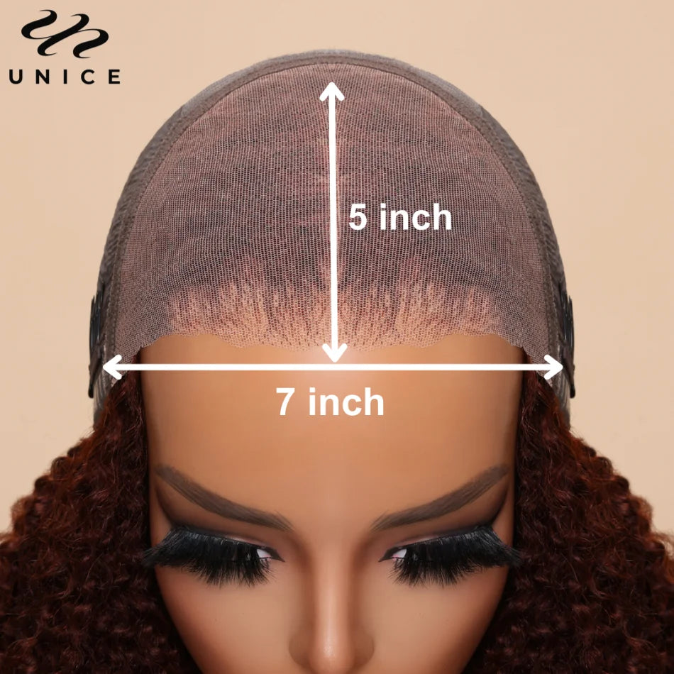 Bye-Bye Knots Reddish Brown Curly Human Hair - Glueless Pre Cut Pre Bleached Lace Front Wig