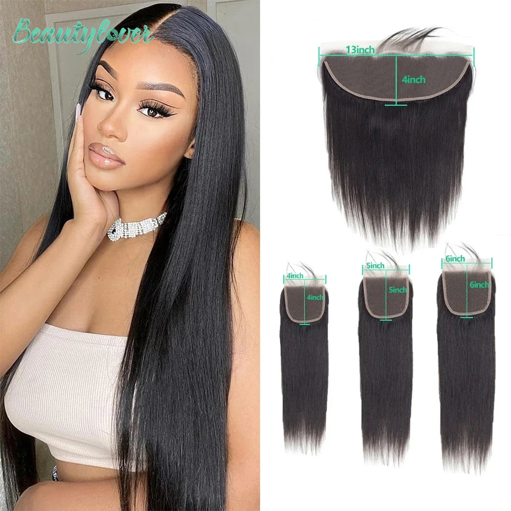 Brazilian Straight Human Hair Transparent Lace Frontal or Closure