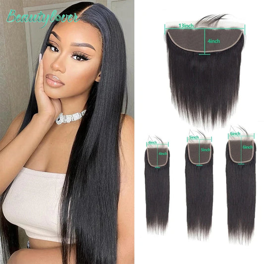 Brazilian Straight Human Hair Transparent Lace Frontal or Closure