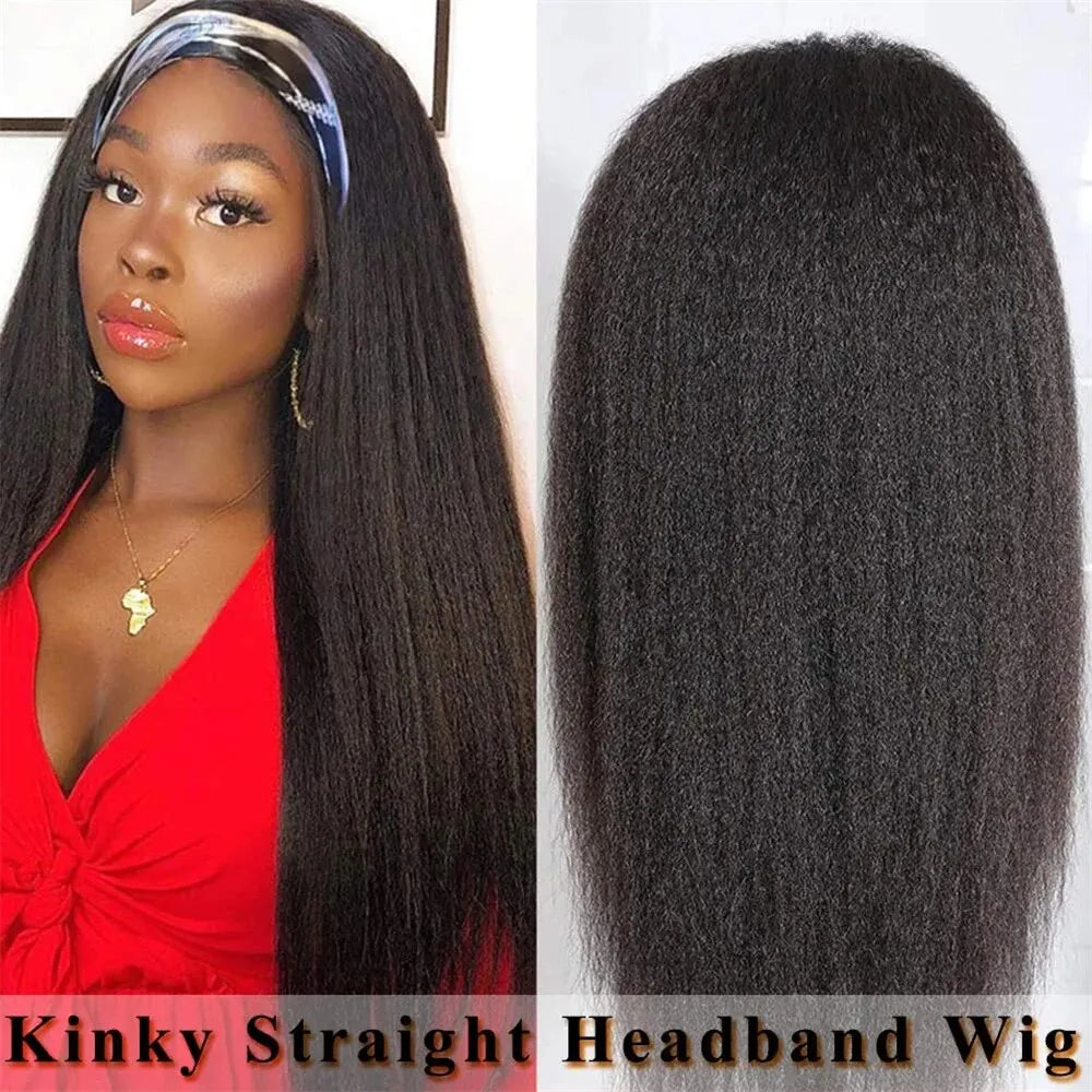 Kinky Straight Human Hair Headband Wig