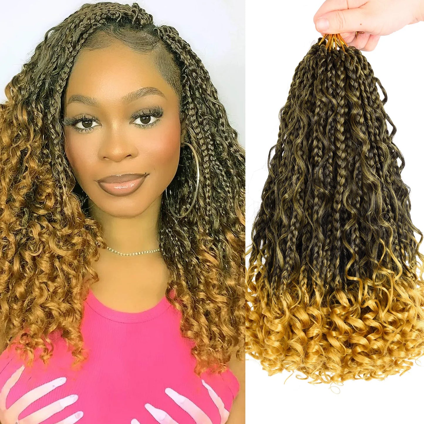 Curly Goddess Box Braids - Crochet Synthetic Hair, 1pc & 8pcs/ Various Colors Available