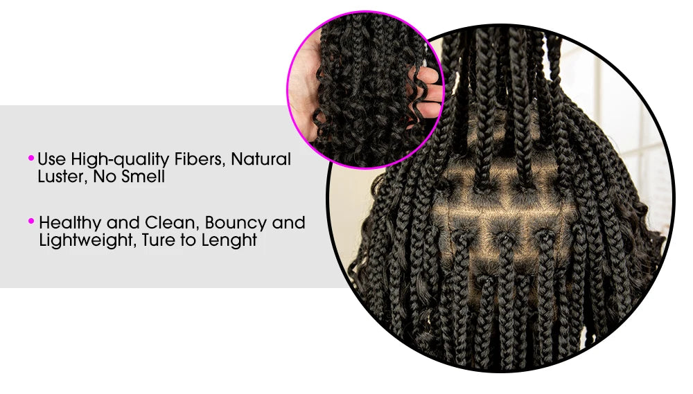 14 Inches Short Box Braided Full Lace Synthetic Boho Wigs  - Various Colors Available