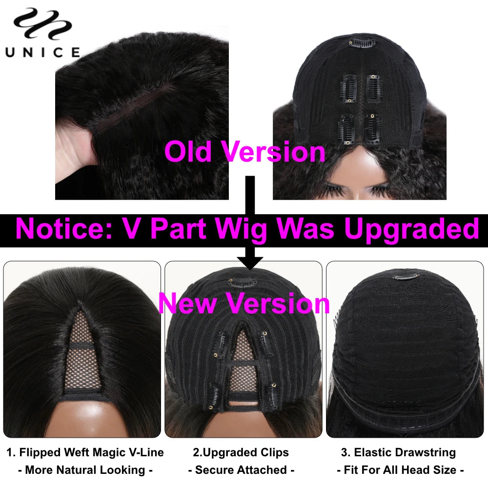 Kinky Straight V & U Part Human Hair Wigs With Drawstring and Minimal Leave Out