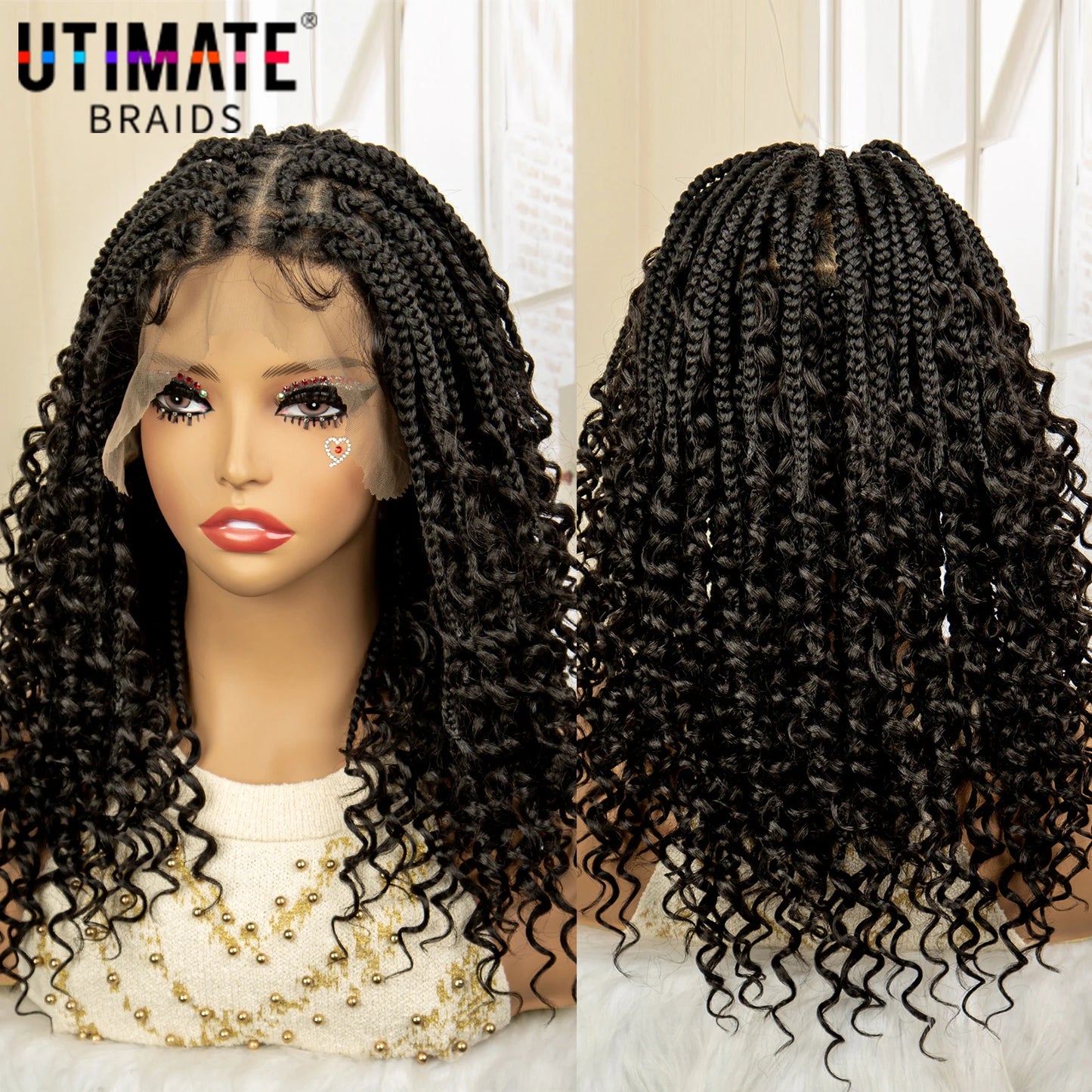 14 Inches Short Box Braided Full Lace Synthetic Boho Wigs  - Various Colors Available