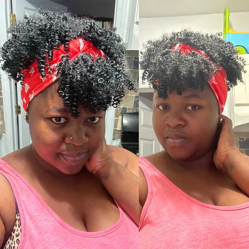 Synthetic Short Kinky Curly Headband Wigs - Various Colors Available