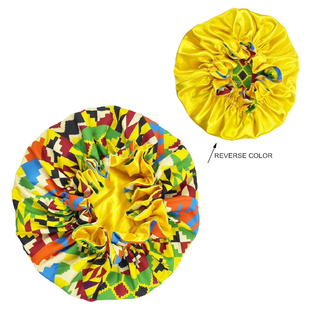 African Pattern Print Satin Bonnets