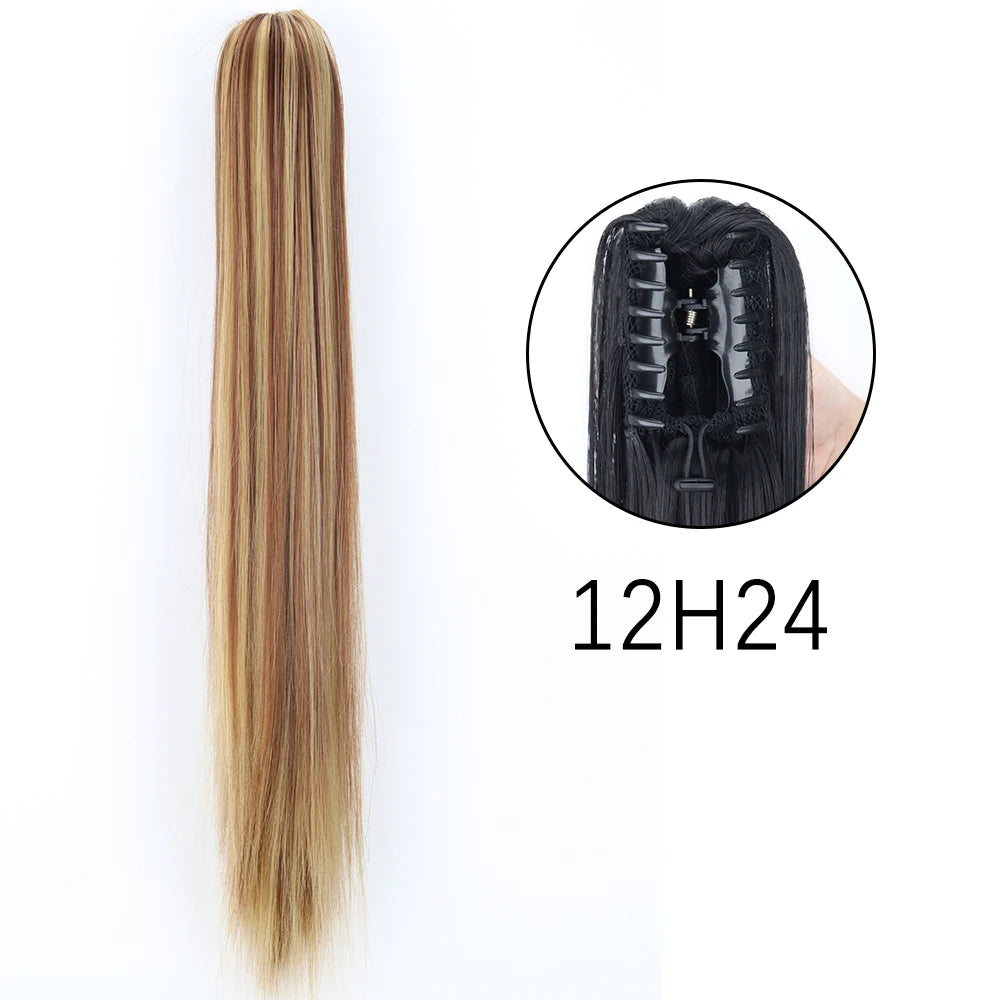 Synthetic Long Straight Claw Clip On 24Inch Ponytail