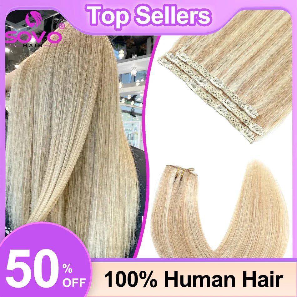 3 Pieces Bone Straight Human Hair Clip Ins