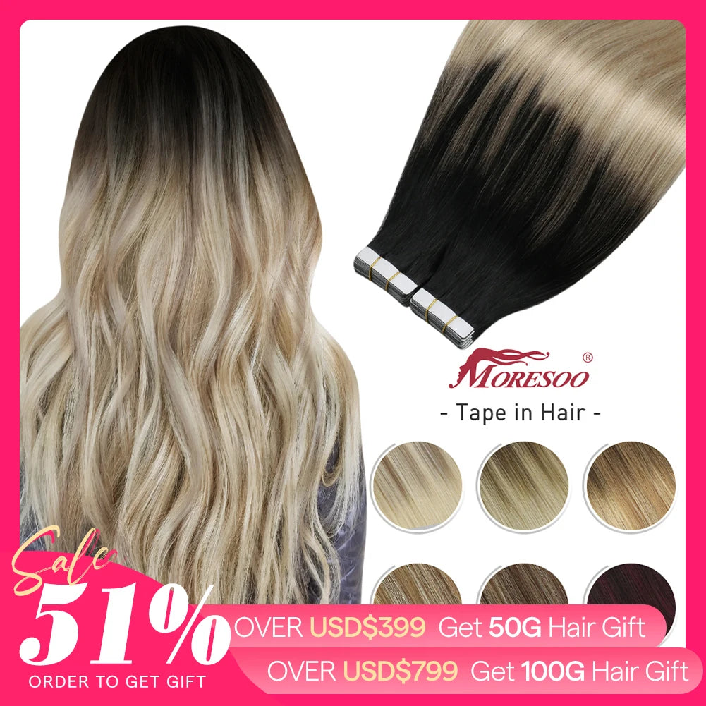 Straight Tape in Human Hair Extensions - Various Colors Available