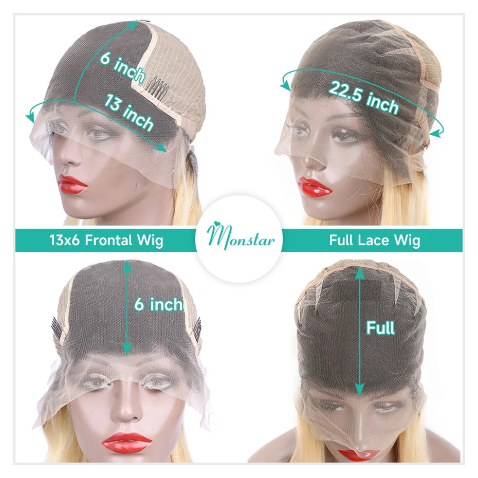 Dark Root 1B 613 Ombre Blonde13 Brazilian Straight  - Full Lace Front Human Hair Wig