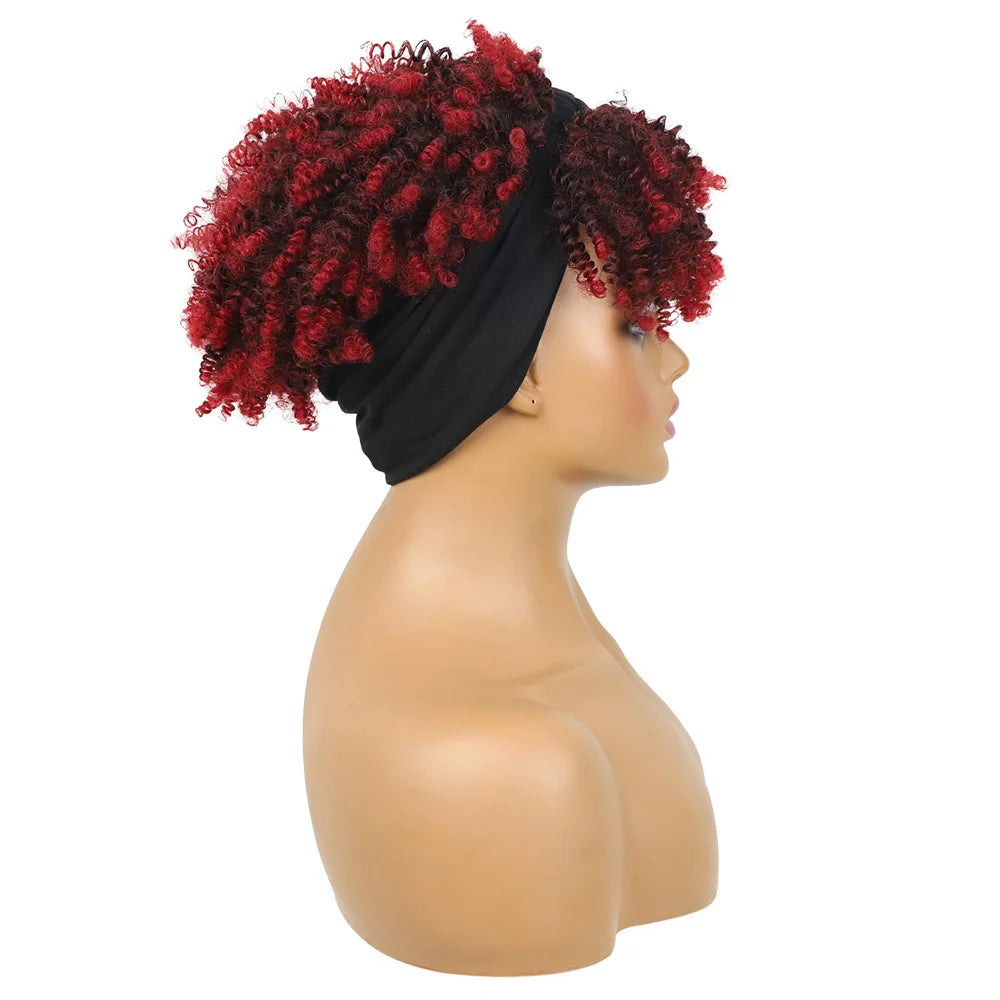 Headband Kinky Curly Synthetic Wigs with Bangs - Various Headband and Hair Colors Available