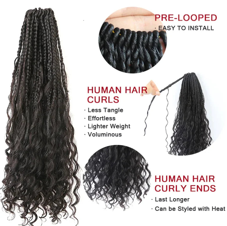Crochet Boho Curly Human Hair Braids - Pre Looped