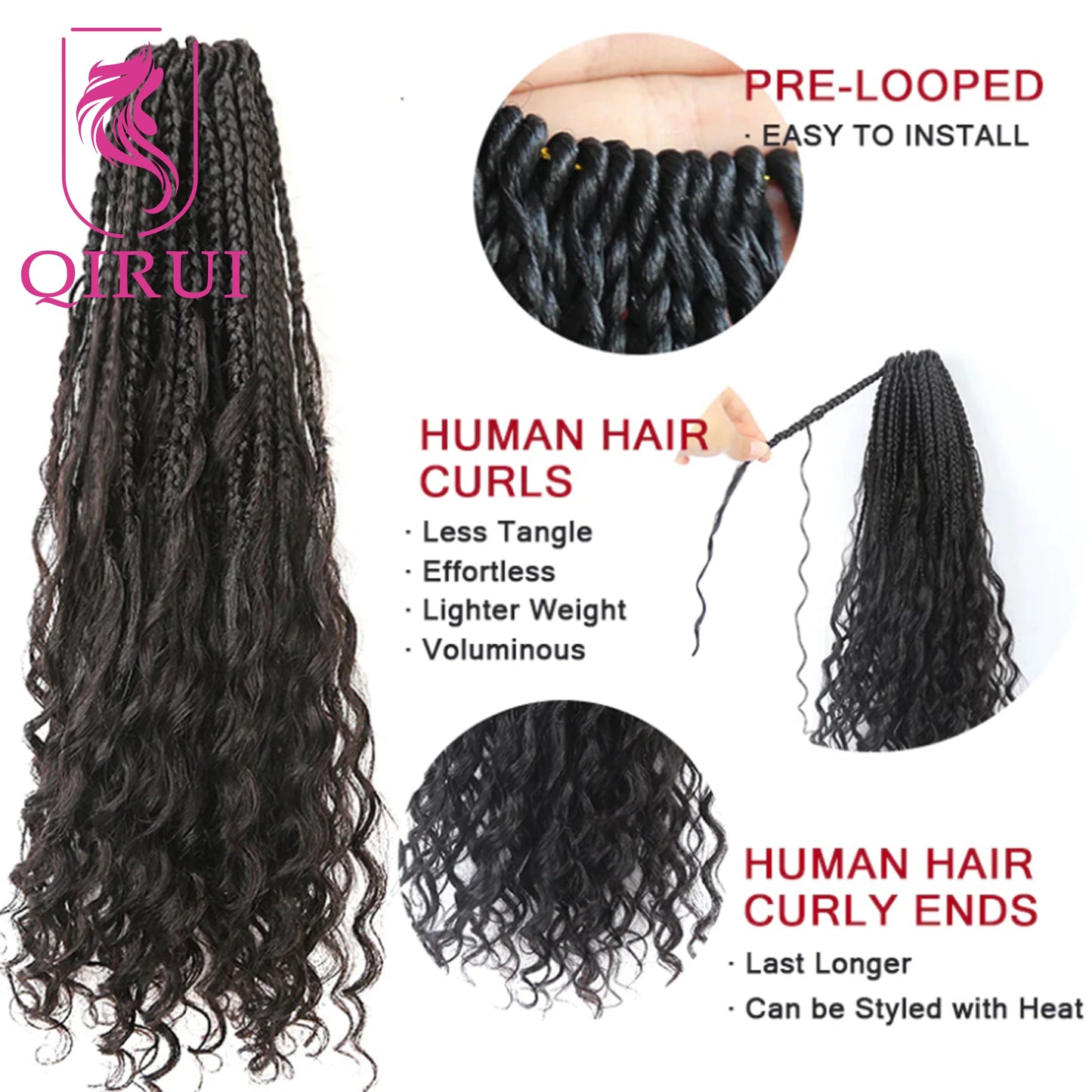 Crochet Boho Curly Human Hair Braids - Pre Looped