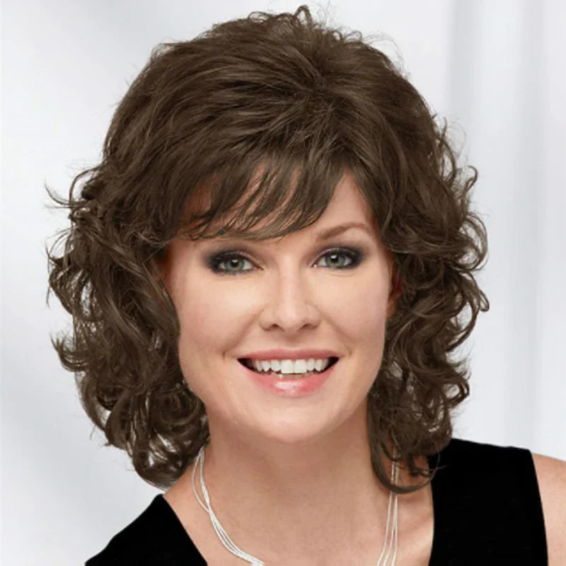 Synthetic Short Curly Wigs with Bangs - Various Colors Available