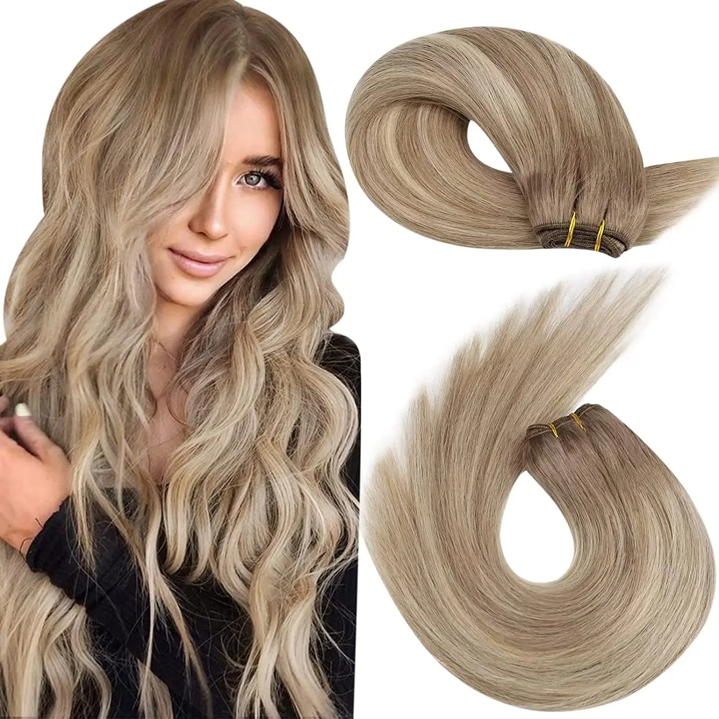 Straight Human Hair Bundles Weave Balayage Hair Pieces