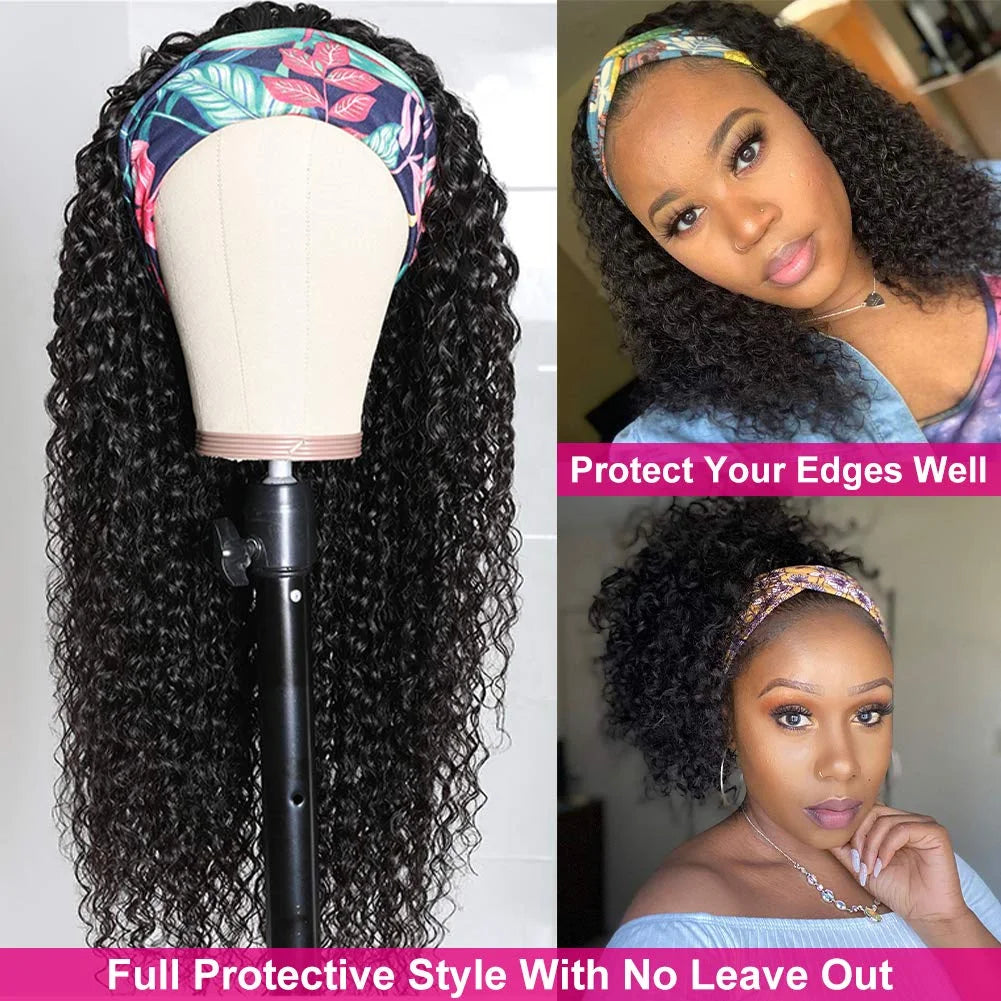 Kinky Curly Headband Human Hair Wigs