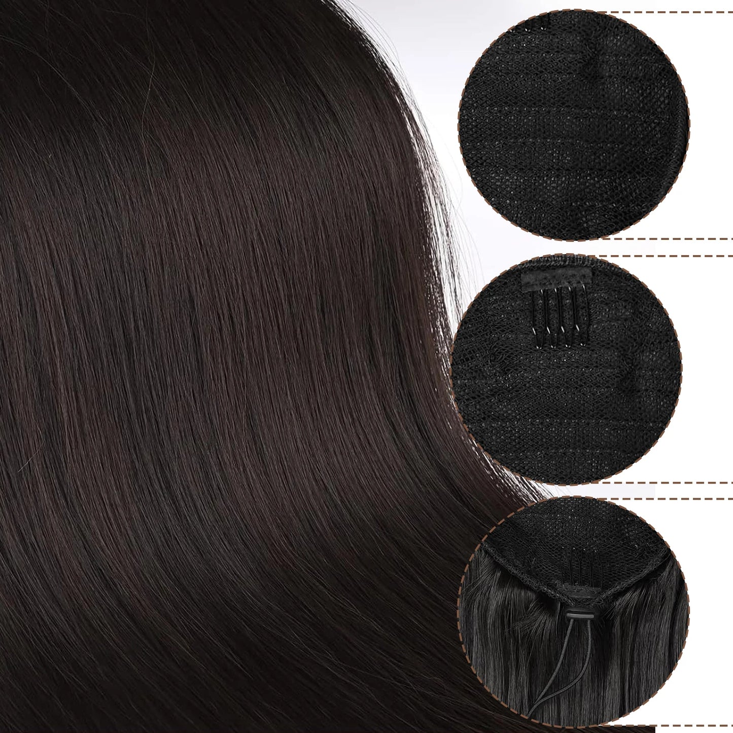 Synthetic Long Straight Drawstring Pony Tail With Clip - Various Options Available