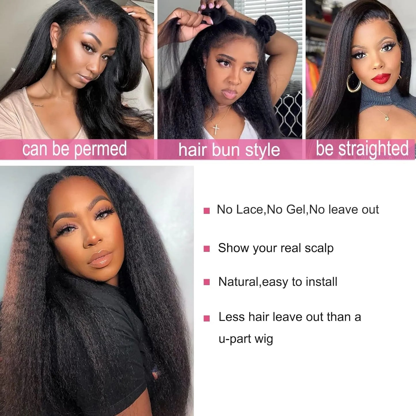 Kinky Straight V Part Human Hair Wig