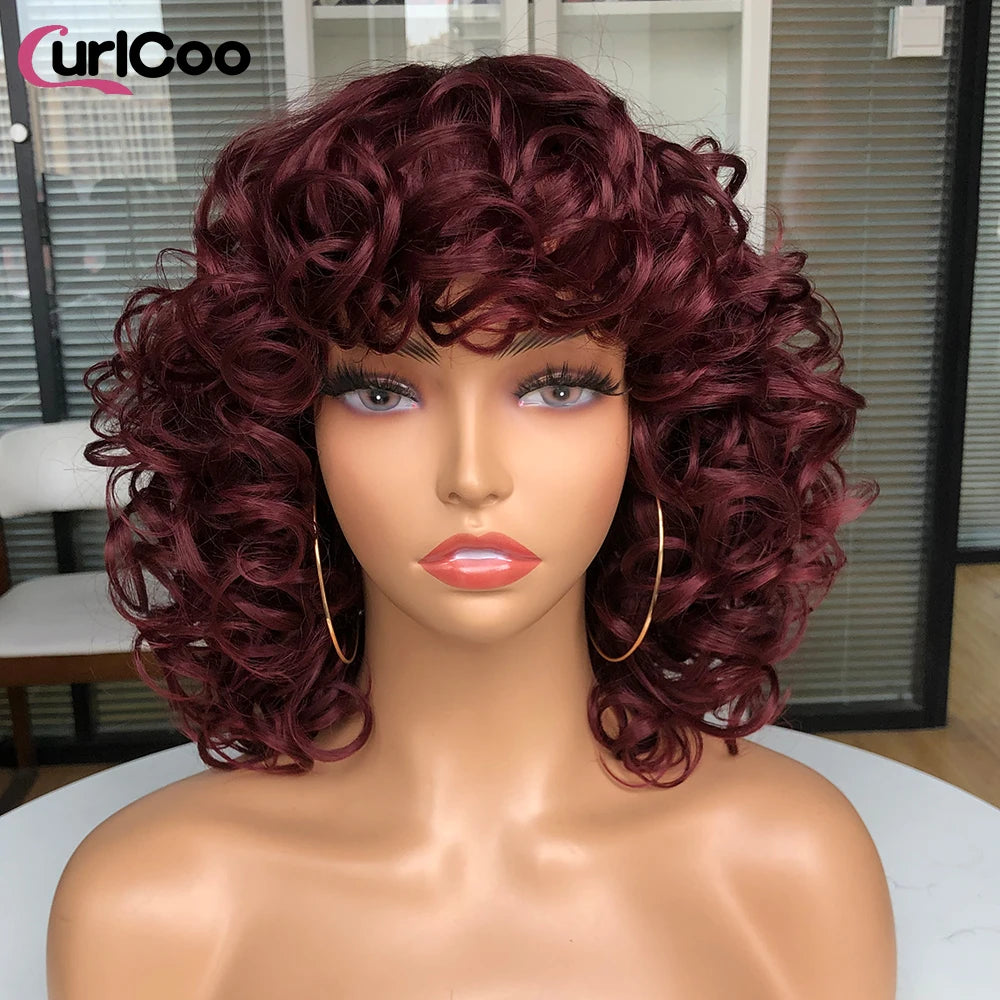 Big Bouncy Fluffy Curly Synthetic Wigs With Bangs - Various Colors Available