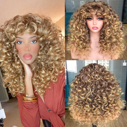 Synthetic Curly Wigs With Bangs - Various Colors Available