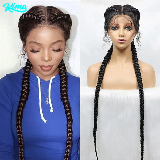 36 Inches Long Lace Front Synthetic Braided Wigs With Baby Hair - Various Colors Available