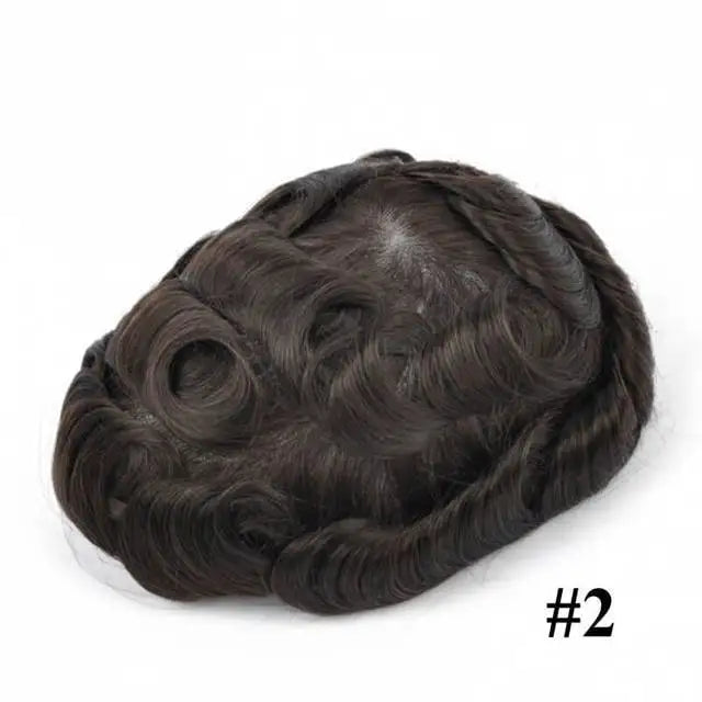 Straight or Wave Mono PU Men's 6inch Natural Human Hair Prosthesis Toupee/Hair Systems - Various Options Available