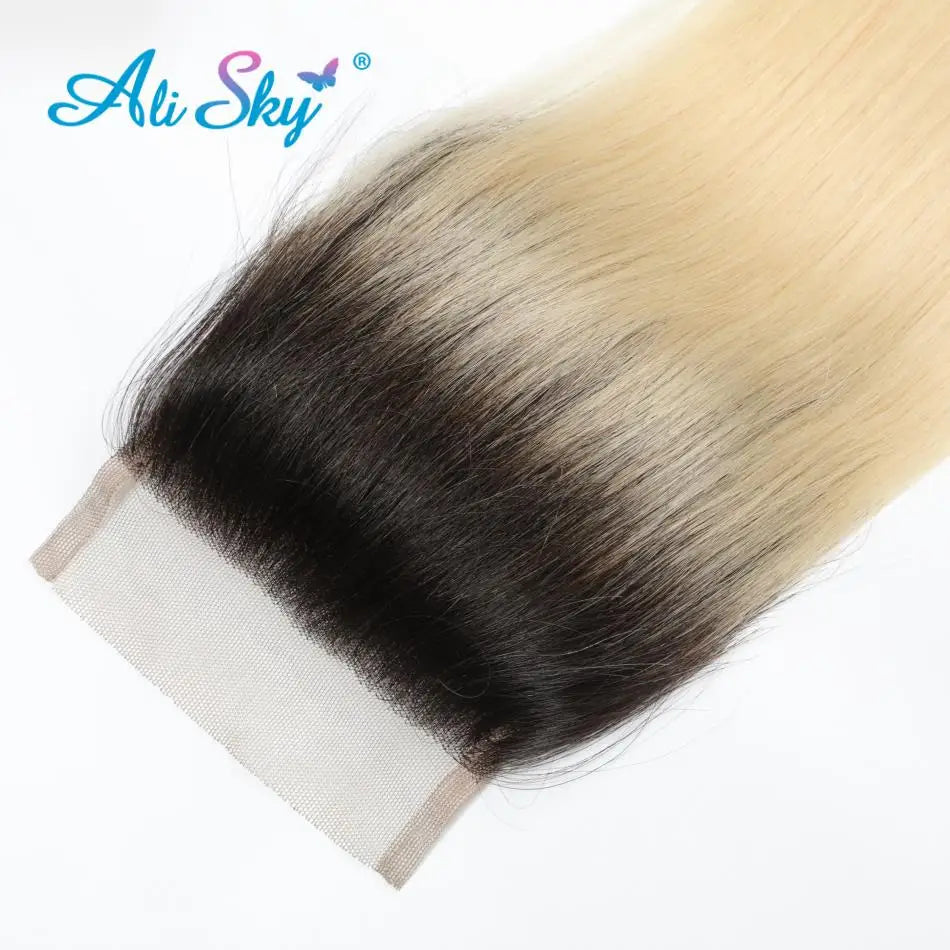 Brazilian Virgin Human Hair Straight Swiss Lace Closure HD Transparent 1B  & 613 Honey Blonde