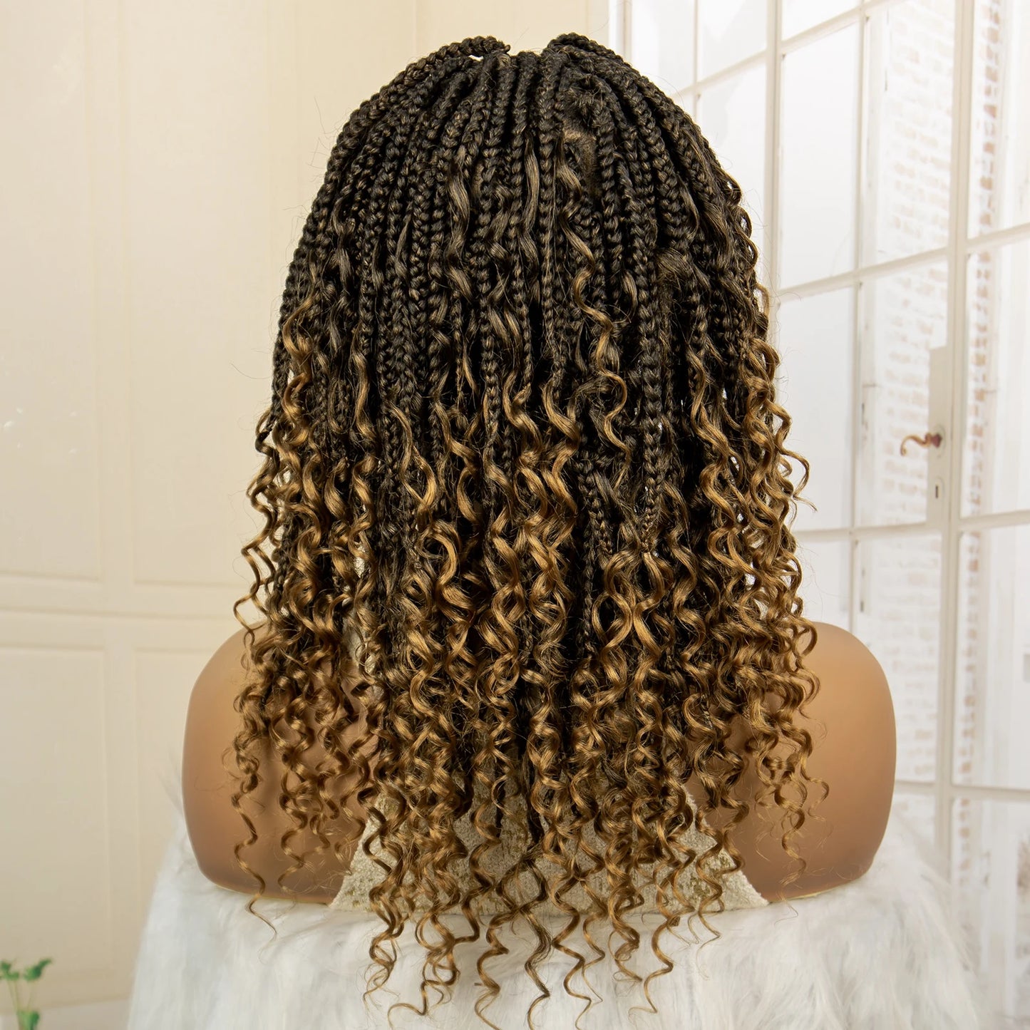 14 Inches Short Box Braided Full Lace Synthetic Boho Wigs  - Various Colors Available