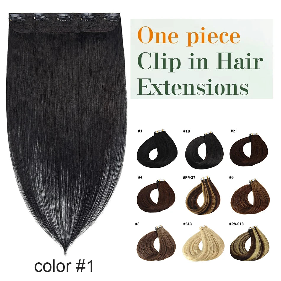 Natural Straight Remy 100% Human Hair Invisible Seamless Clips Ins