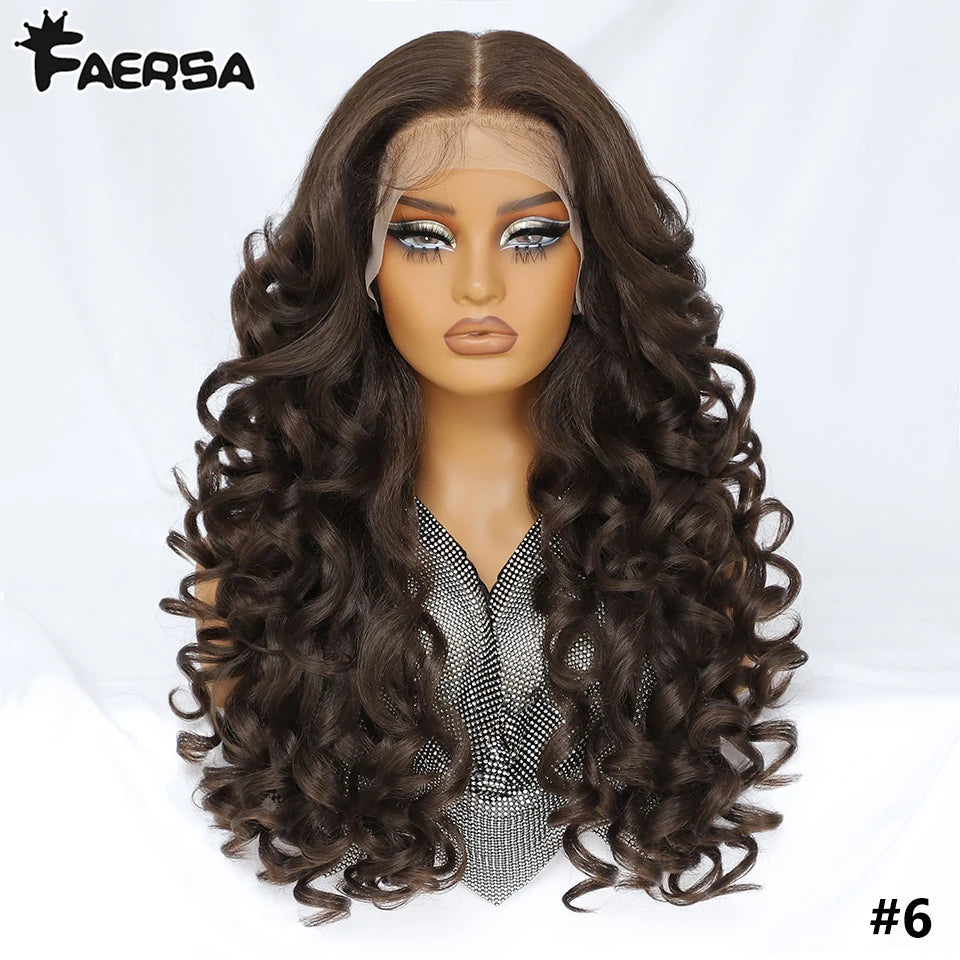Curly Pre-Plucked Baby Hair Synthetic Lace Front Wigs - Various Colors Available