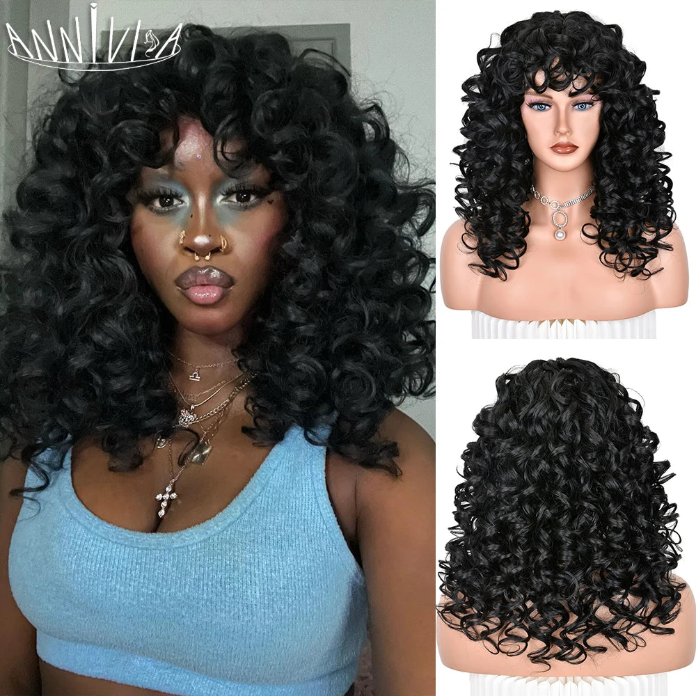 Synthetic Curly Wig With Bangs - Various Colors Available