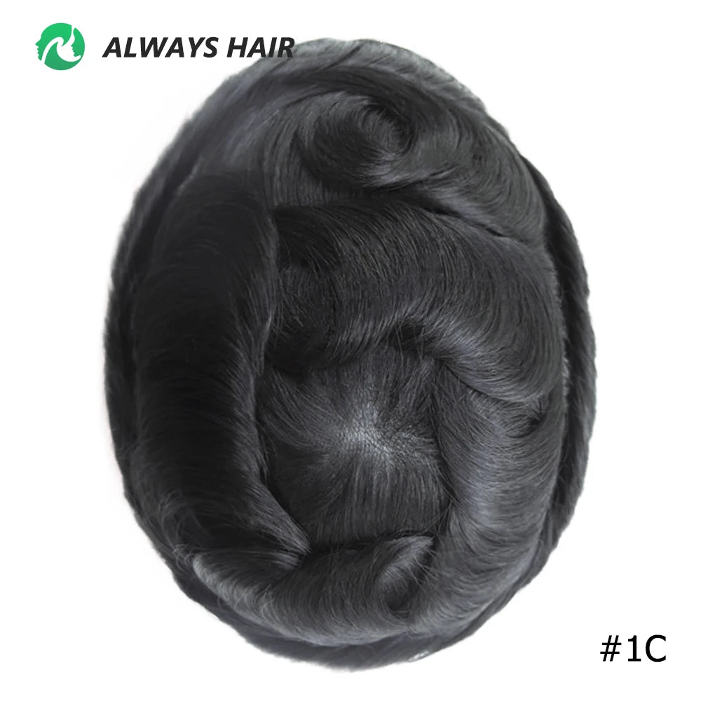 0.12-0.14mm PU Toupee Human Hair Men's Capillary Prothesis 130% Density - Various Colors Available
