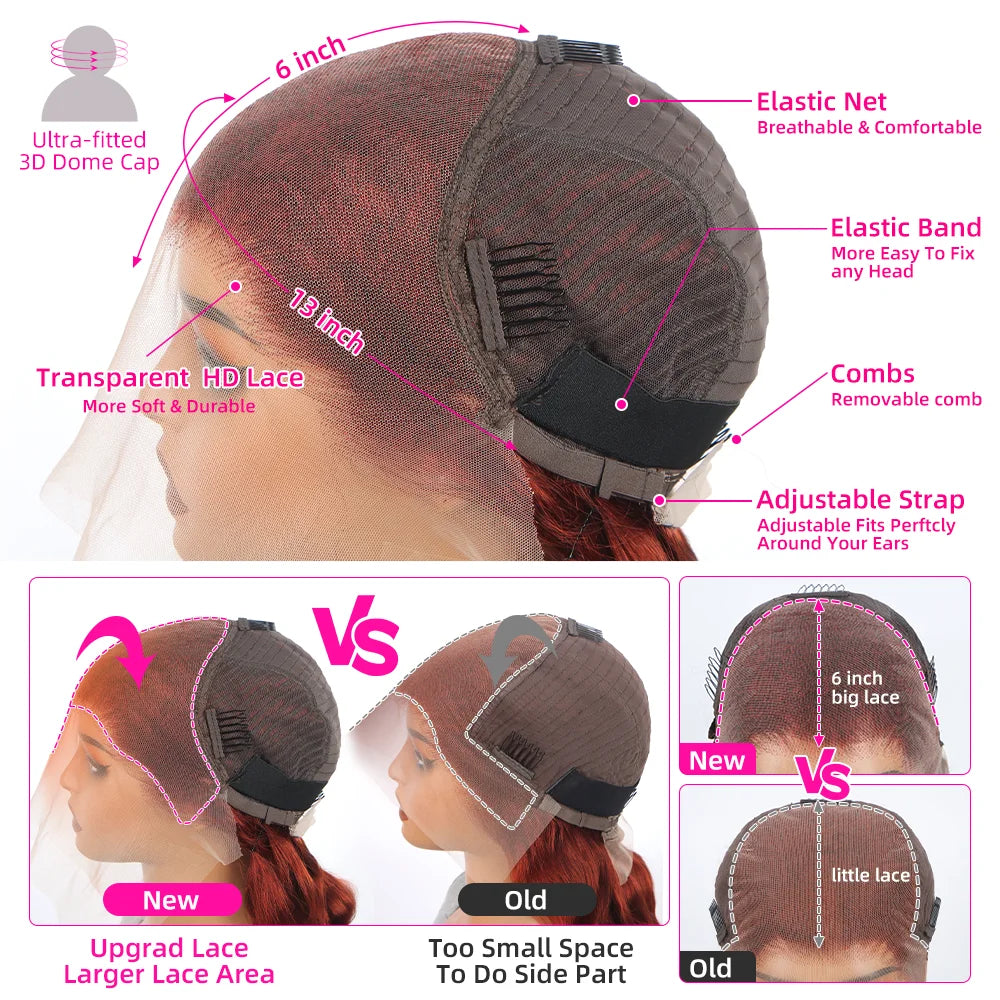 Reddish Brown Straight 13x6 Pre Plucked HD Lace Front Human Hair Wig