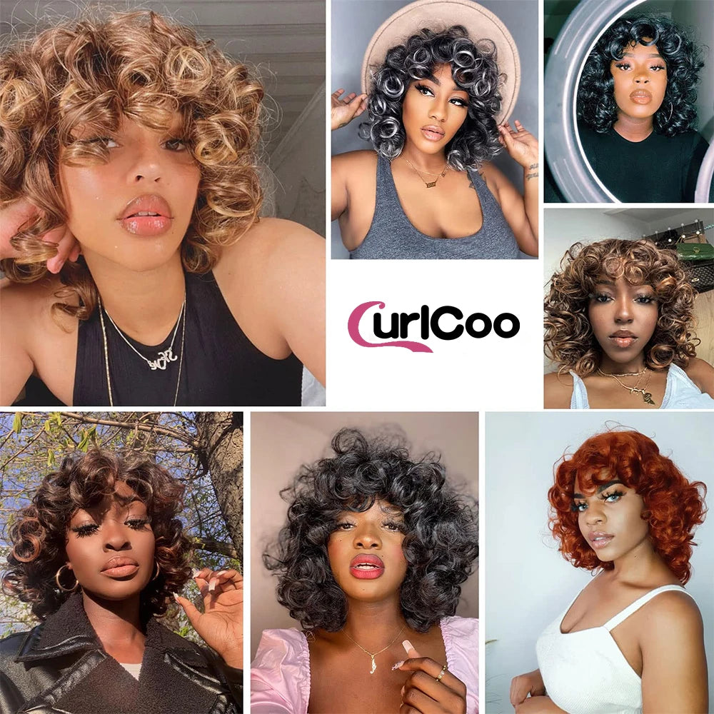 Big Bouncy Fluffy Curly Synthetic Wigs With Bangs - Various Colors Available