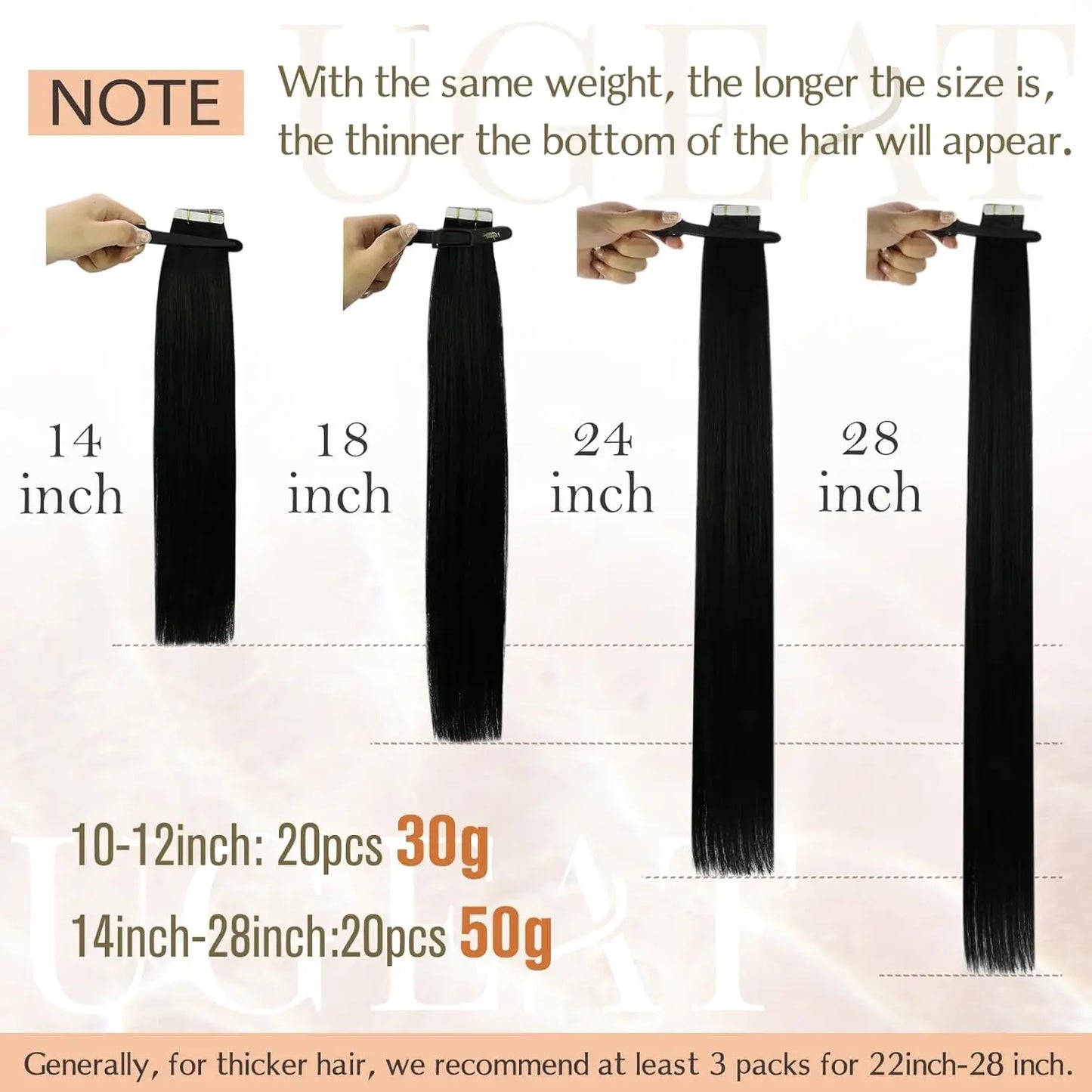 Jet Black Straight Human Hair Tape - In Extensions - Seamless Invisible