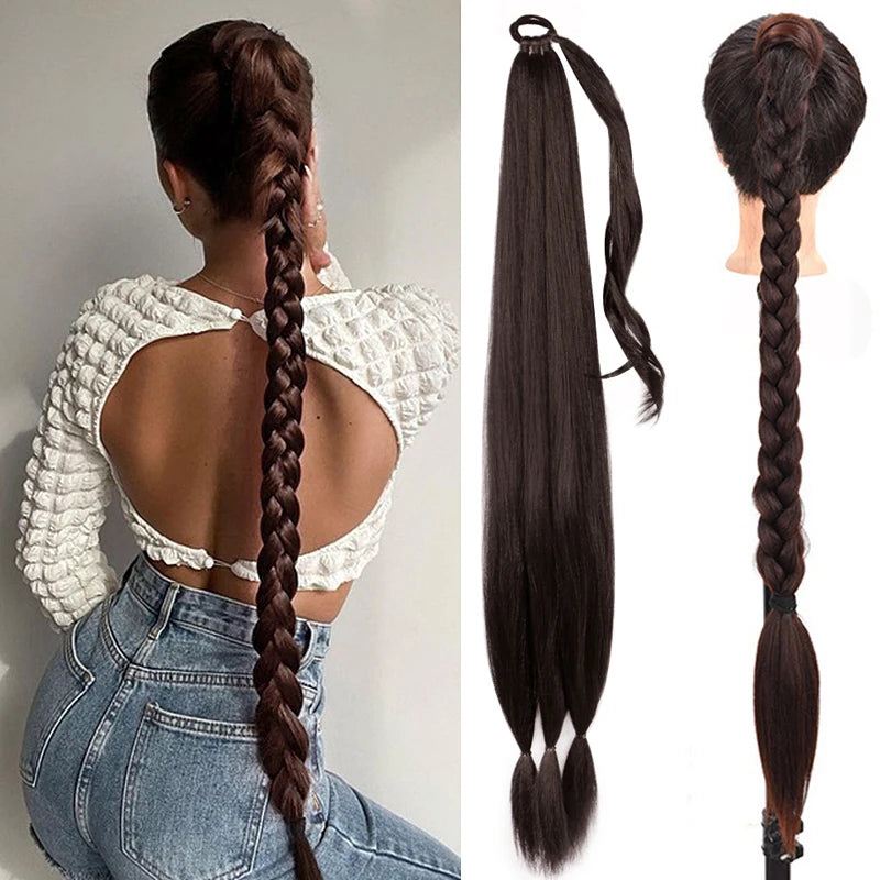 26/34inch Synthetic Long Straight Wrap Around Chignon Ponytail With Rubber Band
