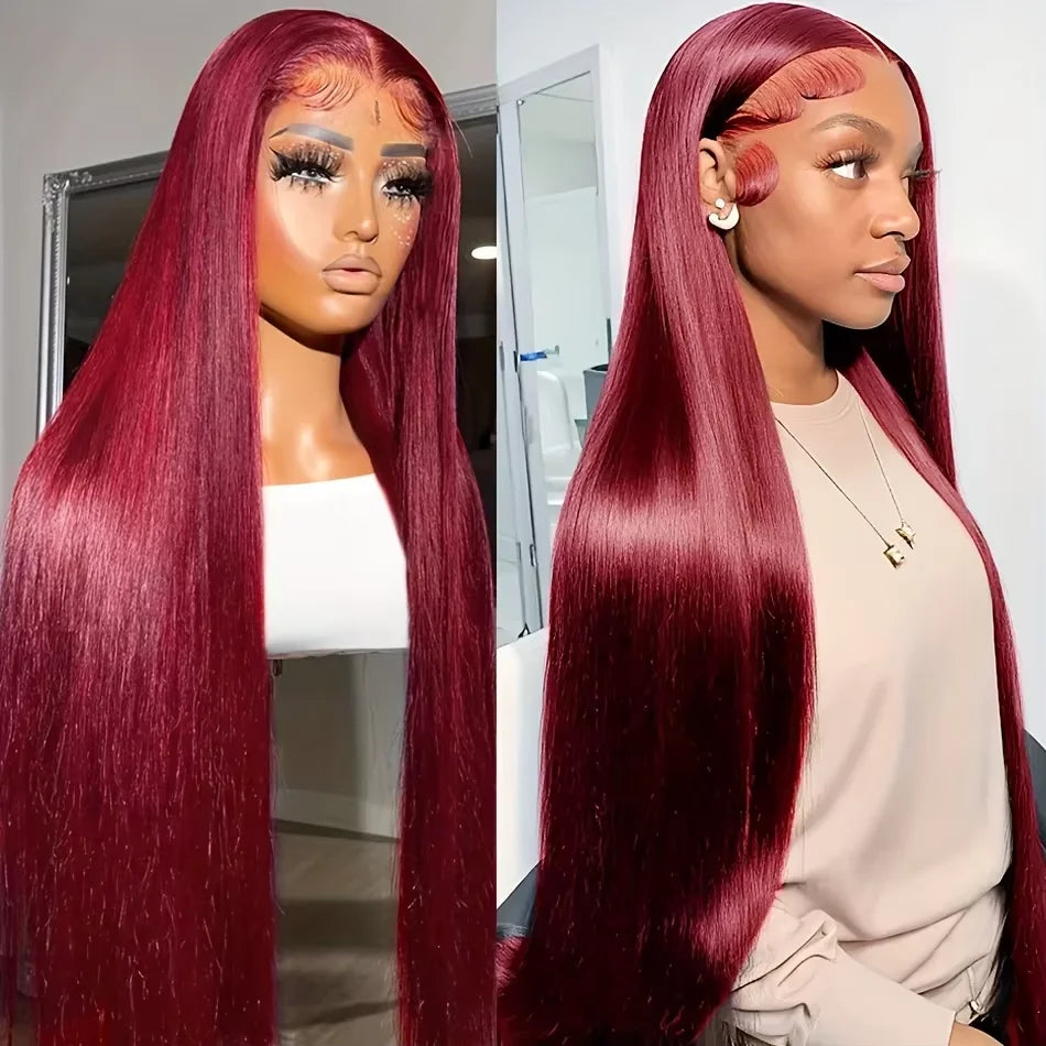 Burgundy Bone Straight - HD Lace Frontal Human Hair Wig
