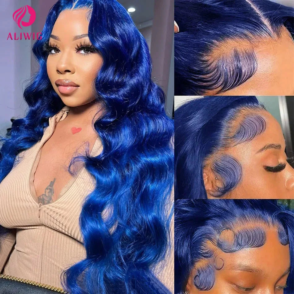 Brazilian Body Wave Dark Blue -  Pre Plucked Transparent Lace Frontal Human Hair Wig