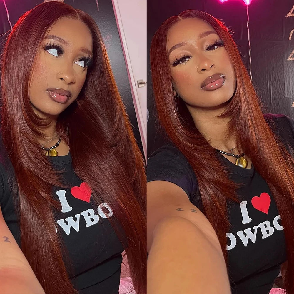 Copper Red Layered Cut Synthetic Lace Front Wig