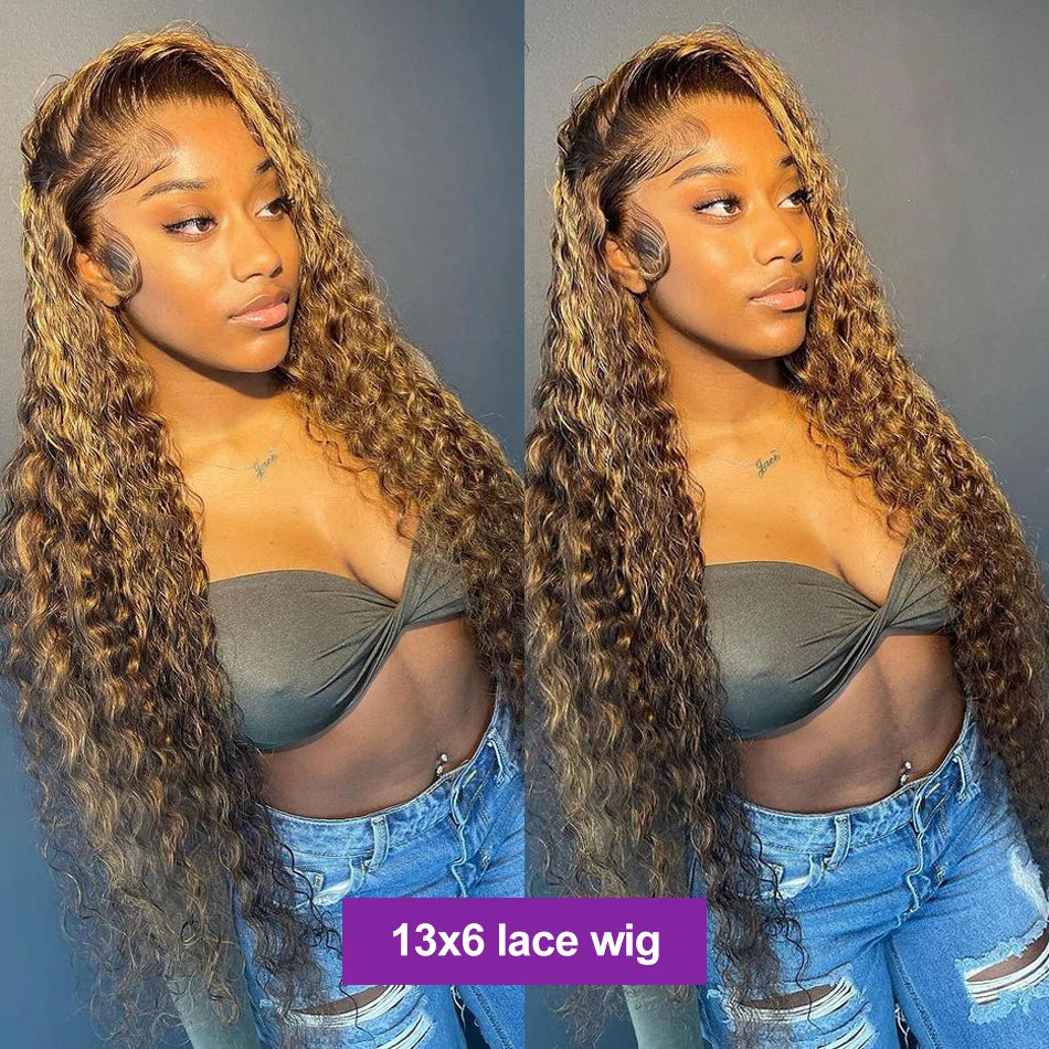 Brazilian Deep Wave Curly Highlight Color - HD Lace Human Hair Wig
