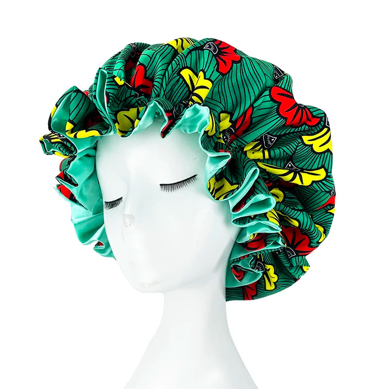 African Pattern Print Satin Bonnets
