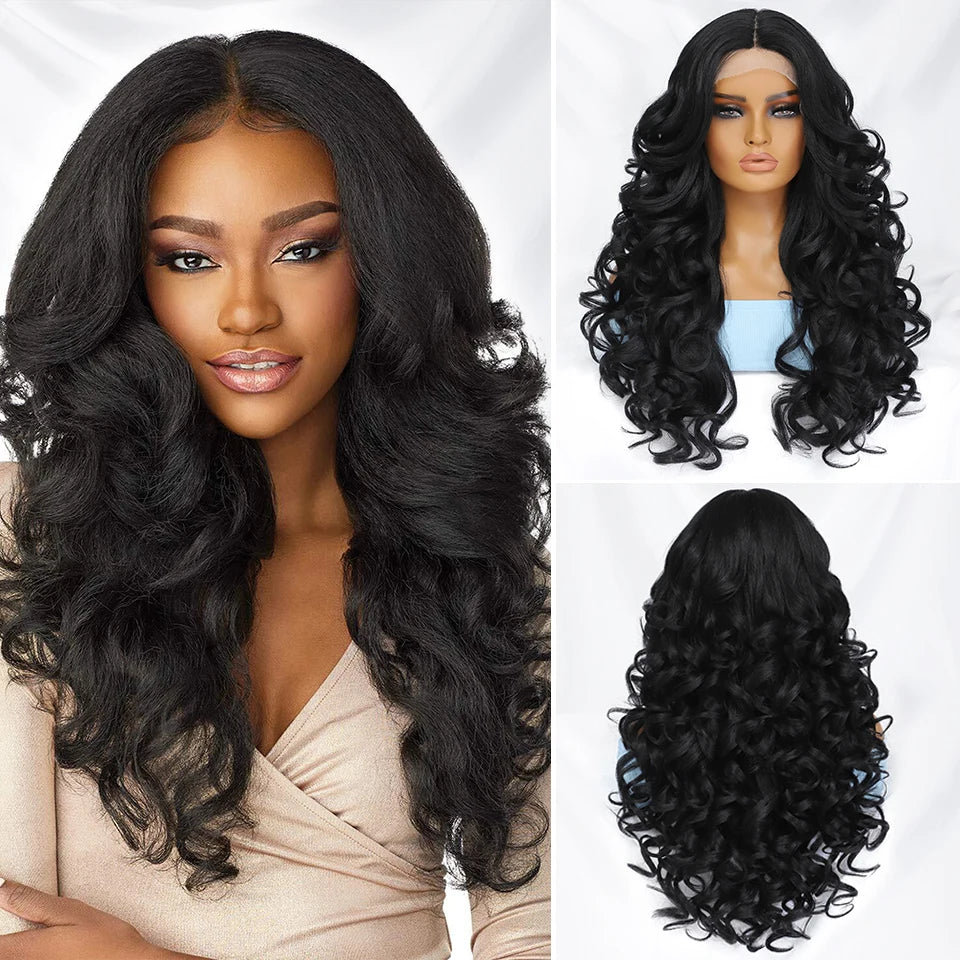 Black Brown Curly Synthetic Lace Front Wigs - Various Colors Available