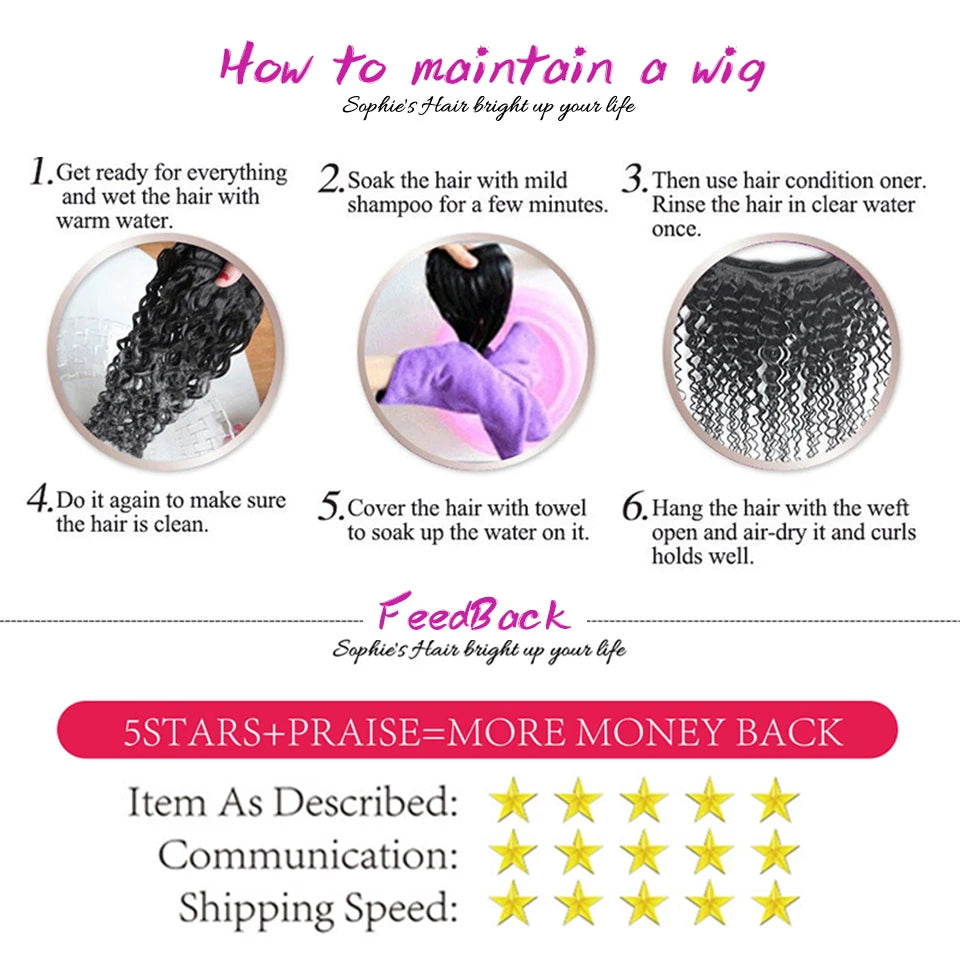U & V Part Kinky Curly Human Hair Wigs