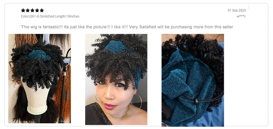 Synthetic Short Kinky Curly Headband Wigs - Various Colors Available