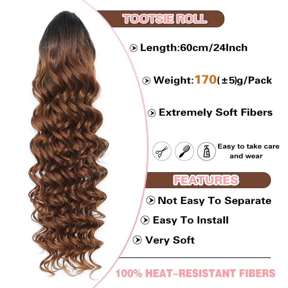 24inch Synthetic Drawstring Curly Ponytail With secure Clip