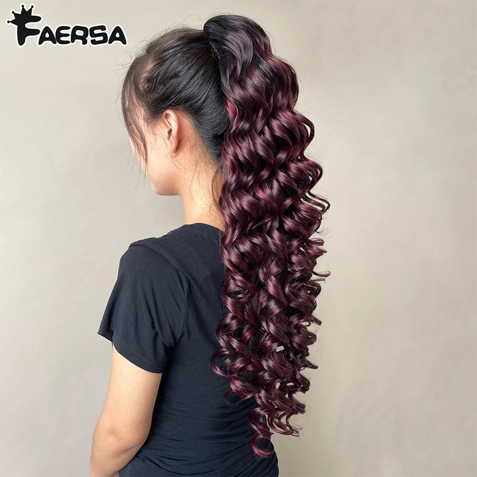 24inch Synthetic Drawstring Curly Ponytail With secure Clip