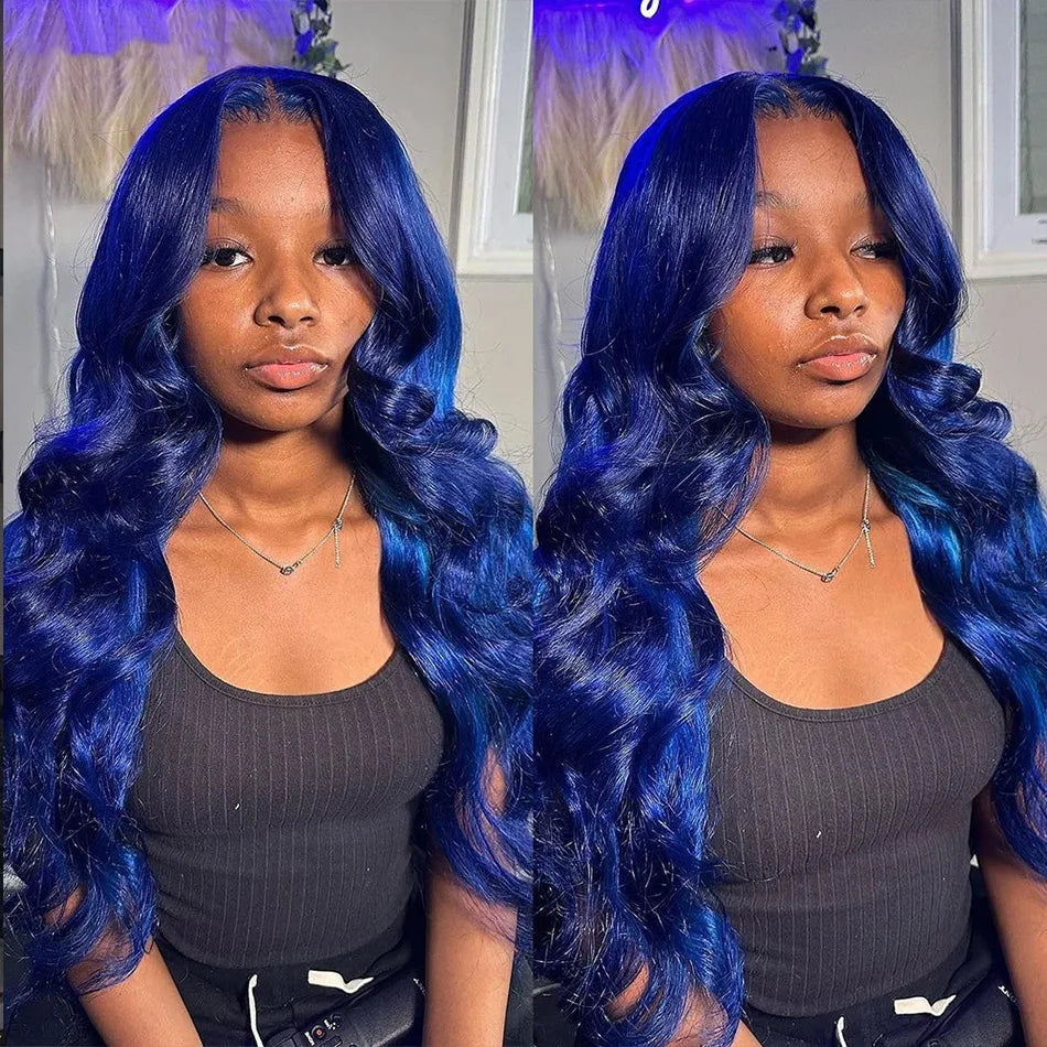 Brazilian Body Wave Dark Blue -  Pre Plucked Transparent Lace Frontal Human Hair Wig