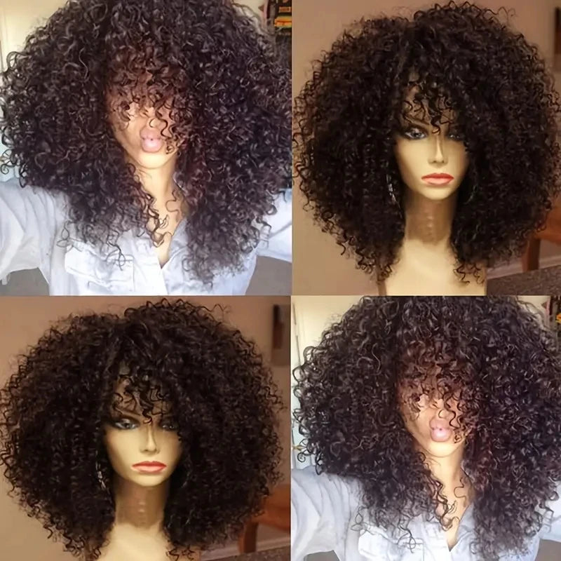 Synthetic 16 Inch Afro Kinky Curly Wigs With Bangs - Various Colors Available