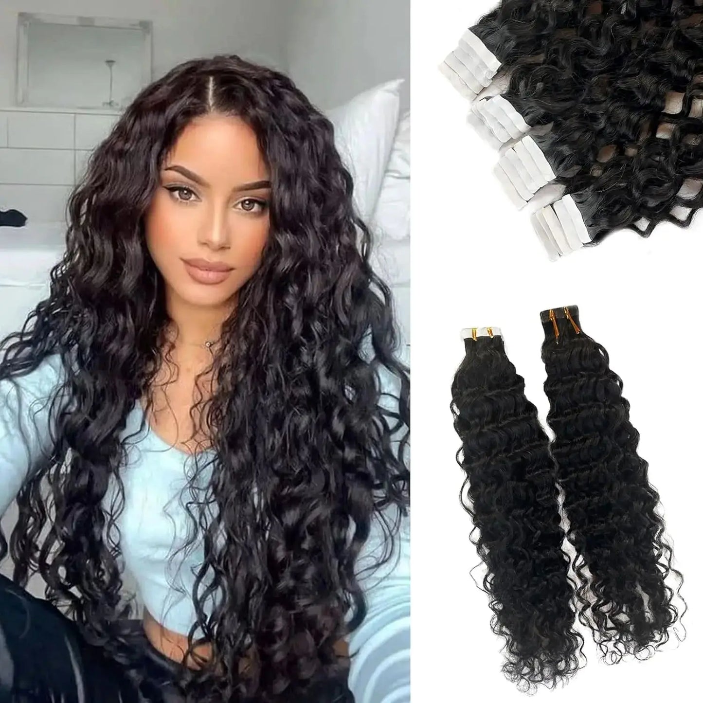 Brazilian Water Wave Skin Weft Human Hair Tape Ins