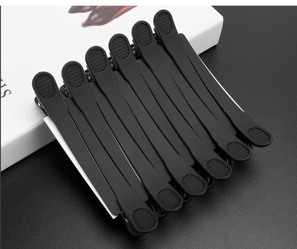 12pcs Hairdressing Hair Clip Salon  Alligator Hair Clips Plastic Black Non-Slip Clamps Salon Hair Care Styling Tools